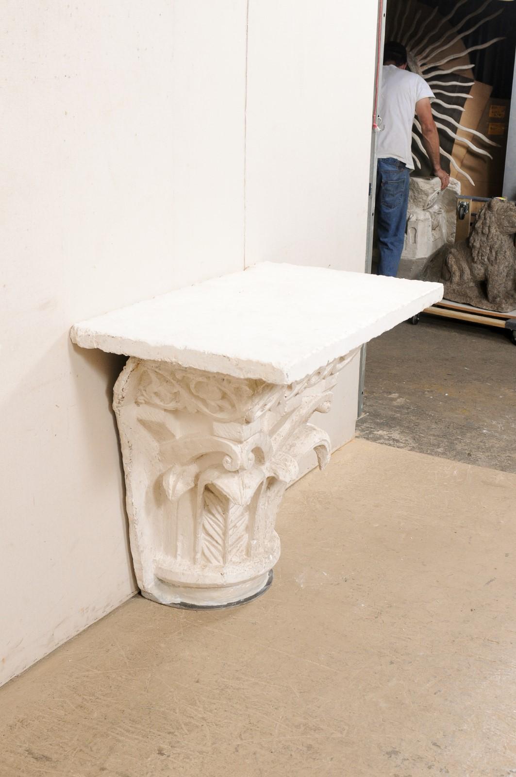 Spanish Early 20th C. Wall Console Table in White w/New Fossilized Coral Top 7