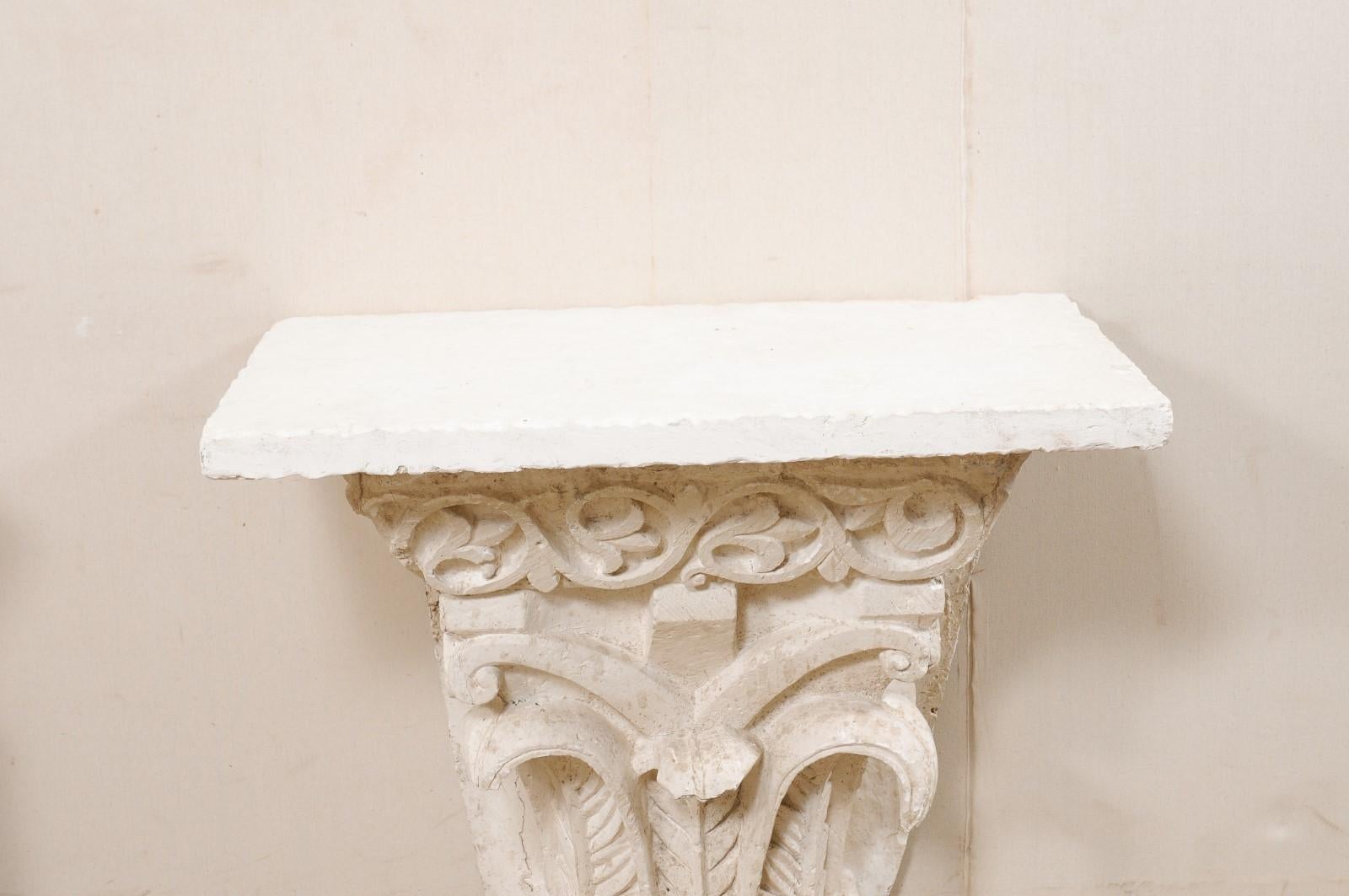 Spanish Early 20th C. Wall Console Table in White w/New Fossilized Coral Top In Good Condition In Atlanta, GA