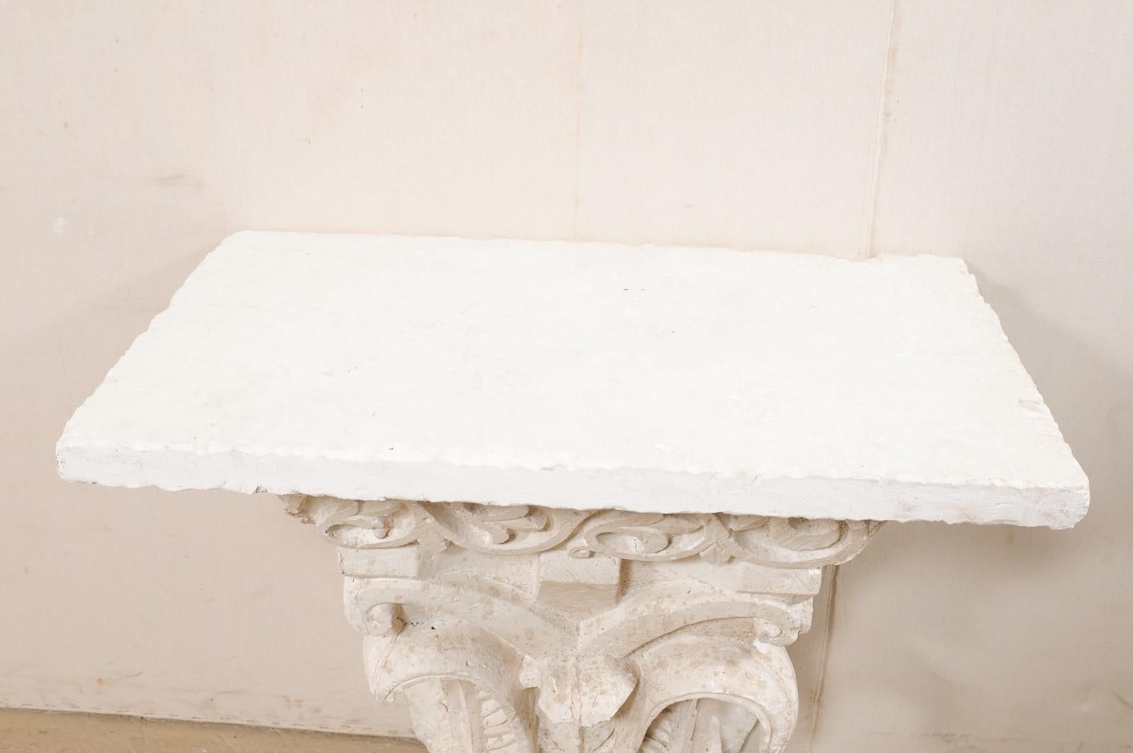 20th Century Spanish Early 20th C. Wall Console Table in White w/New Fossilized Coral Top