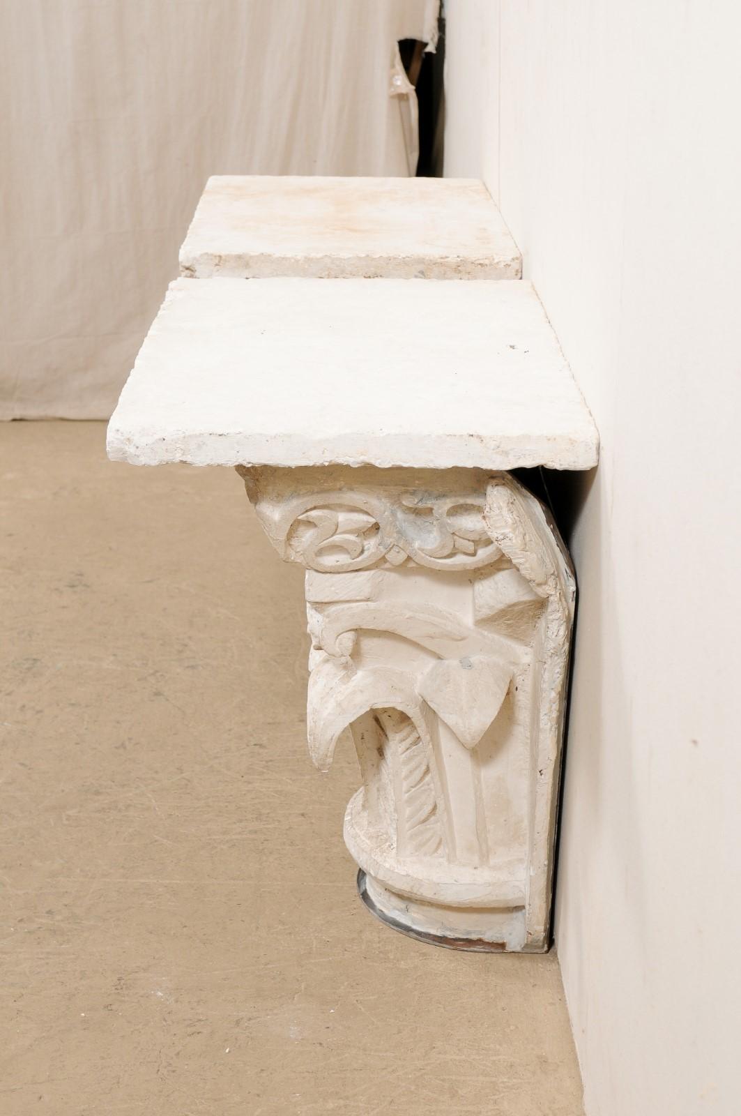 Spanish Early 20th C. Wall Console Table in White w/New Fossilized Coral Top 1