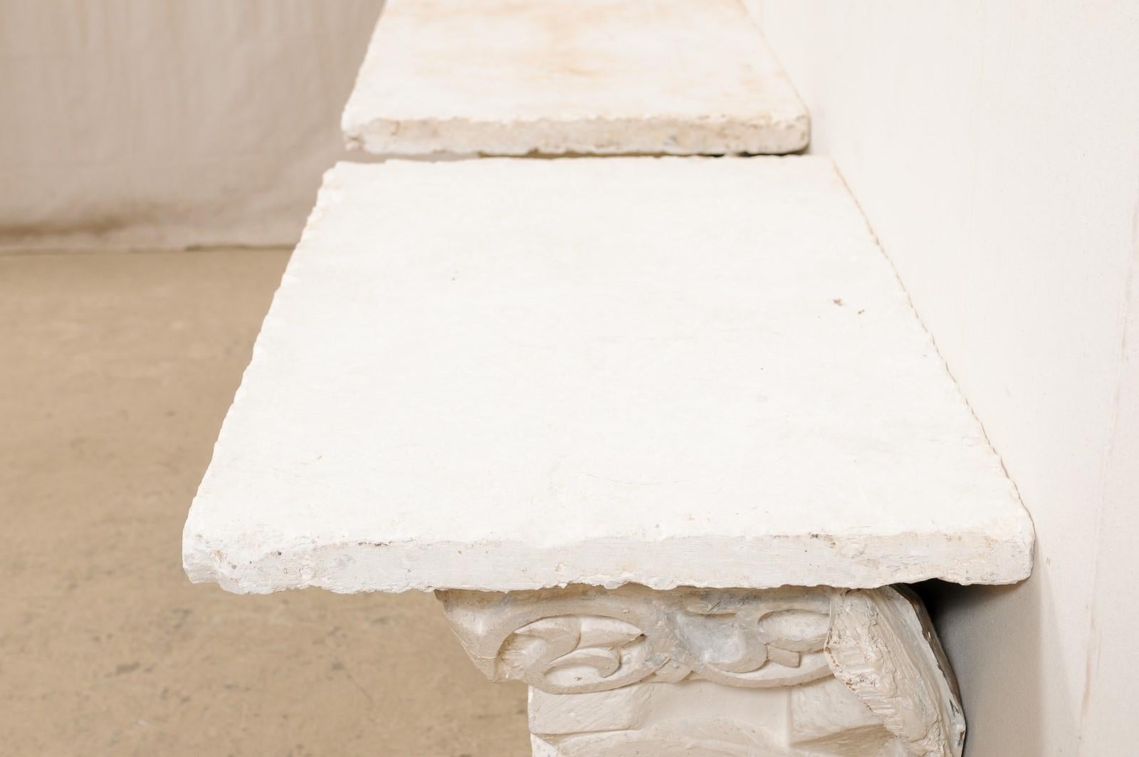 Spanish Early 20th C. Wall Console Table in White w/New Fossilized Coral Top 2