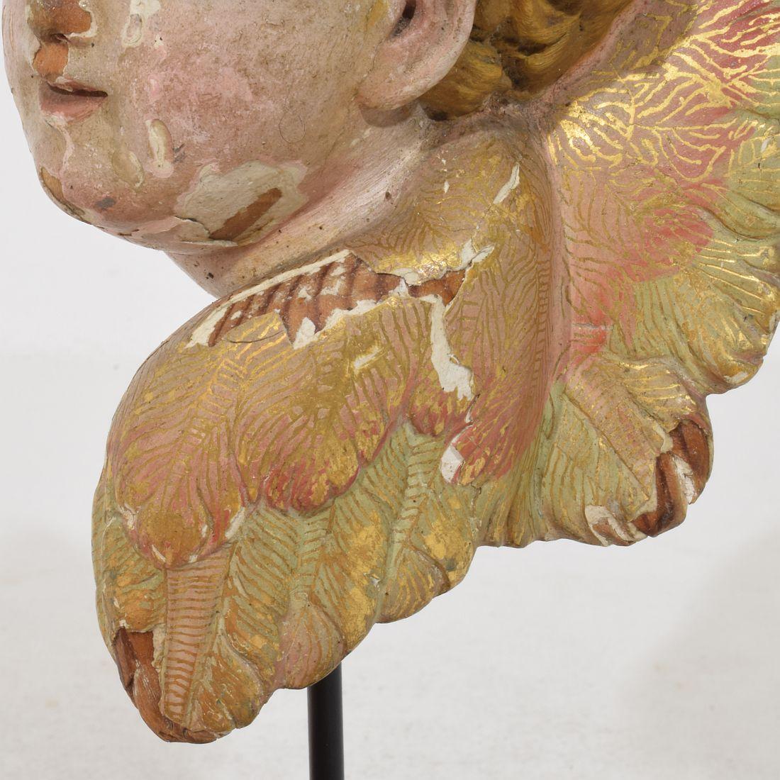 Tête d'ange ailée espagnole du début du 20e siècle sculptée à la main en vente 7