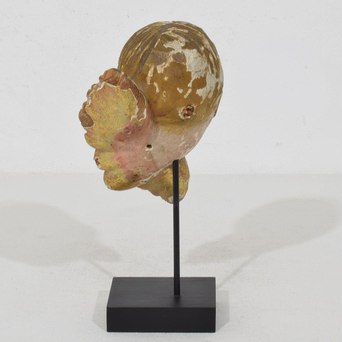 Sculpté à la main Tête d'ange ailée espagnole du début du 20e siècle sculptée à la main en vente