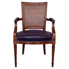 Spanish Early 20th Century Wooden Fauteuil Armchair with Leather seat