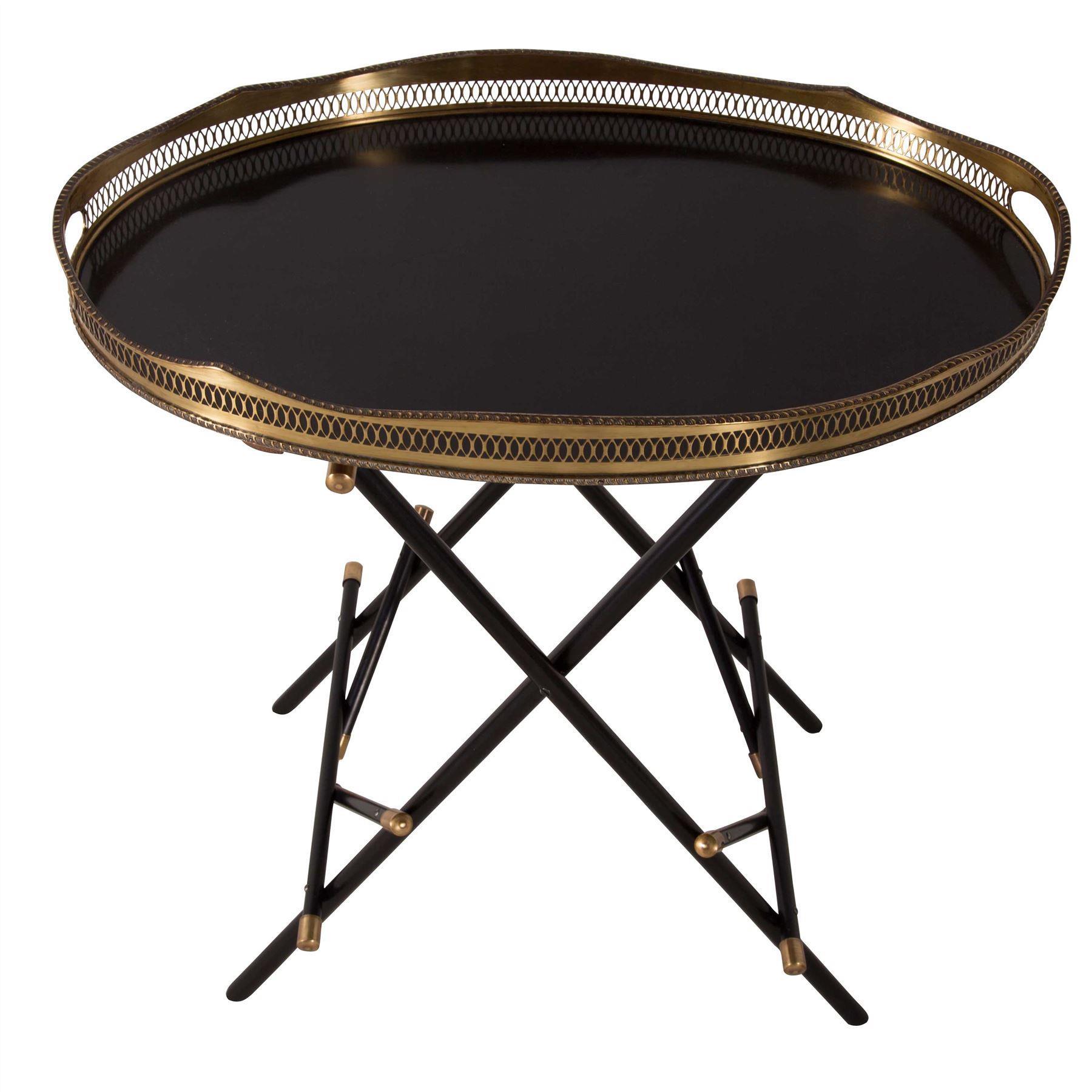 Spanish ebonized and brass butlers tray with a folding base, circa 1920.