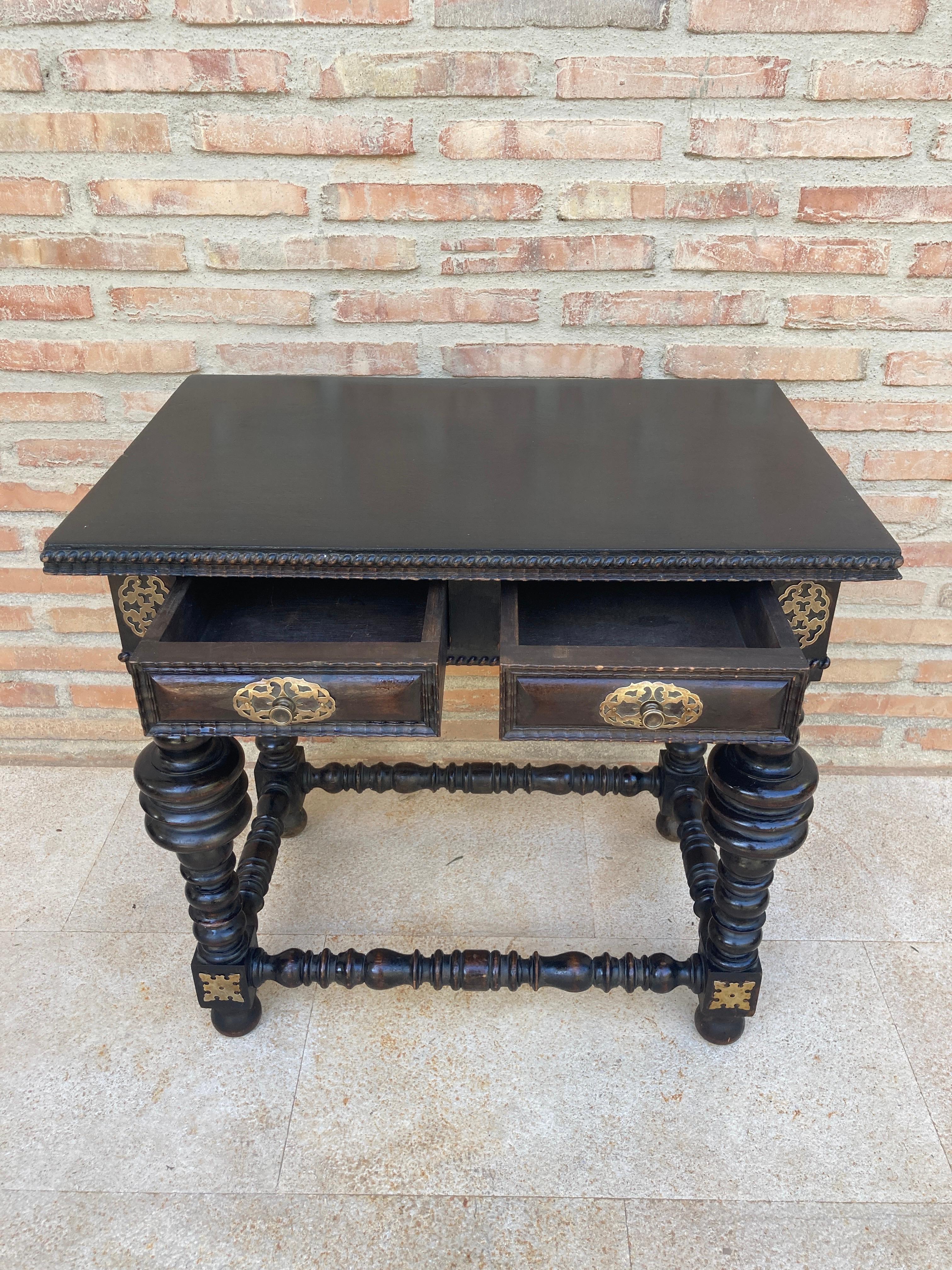 Late 19th Century Spanish Ebonized Walnut Side Table with Drawer, 1880s For Sale