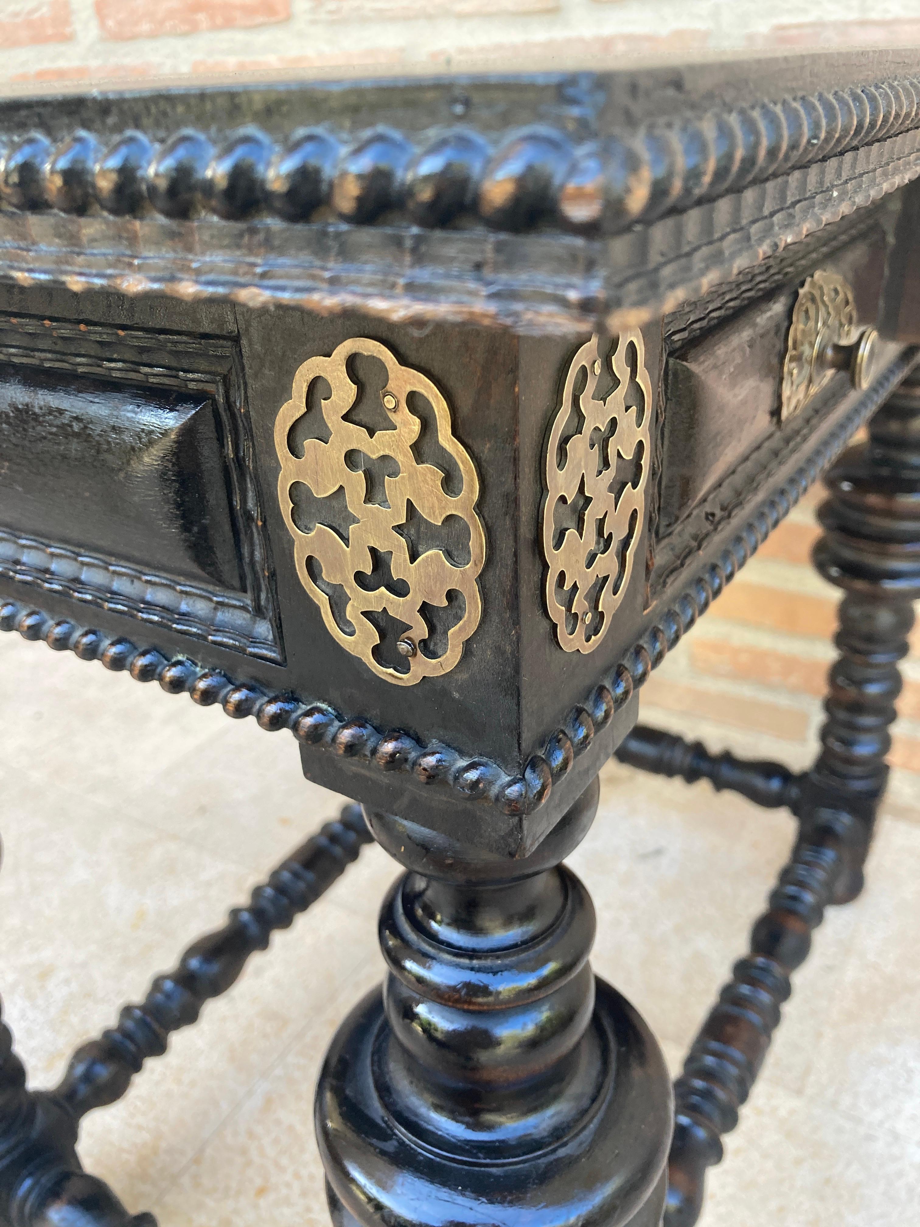Spanish Ebonized Walnut Side Table with Drawer, 1880s For Sale 2