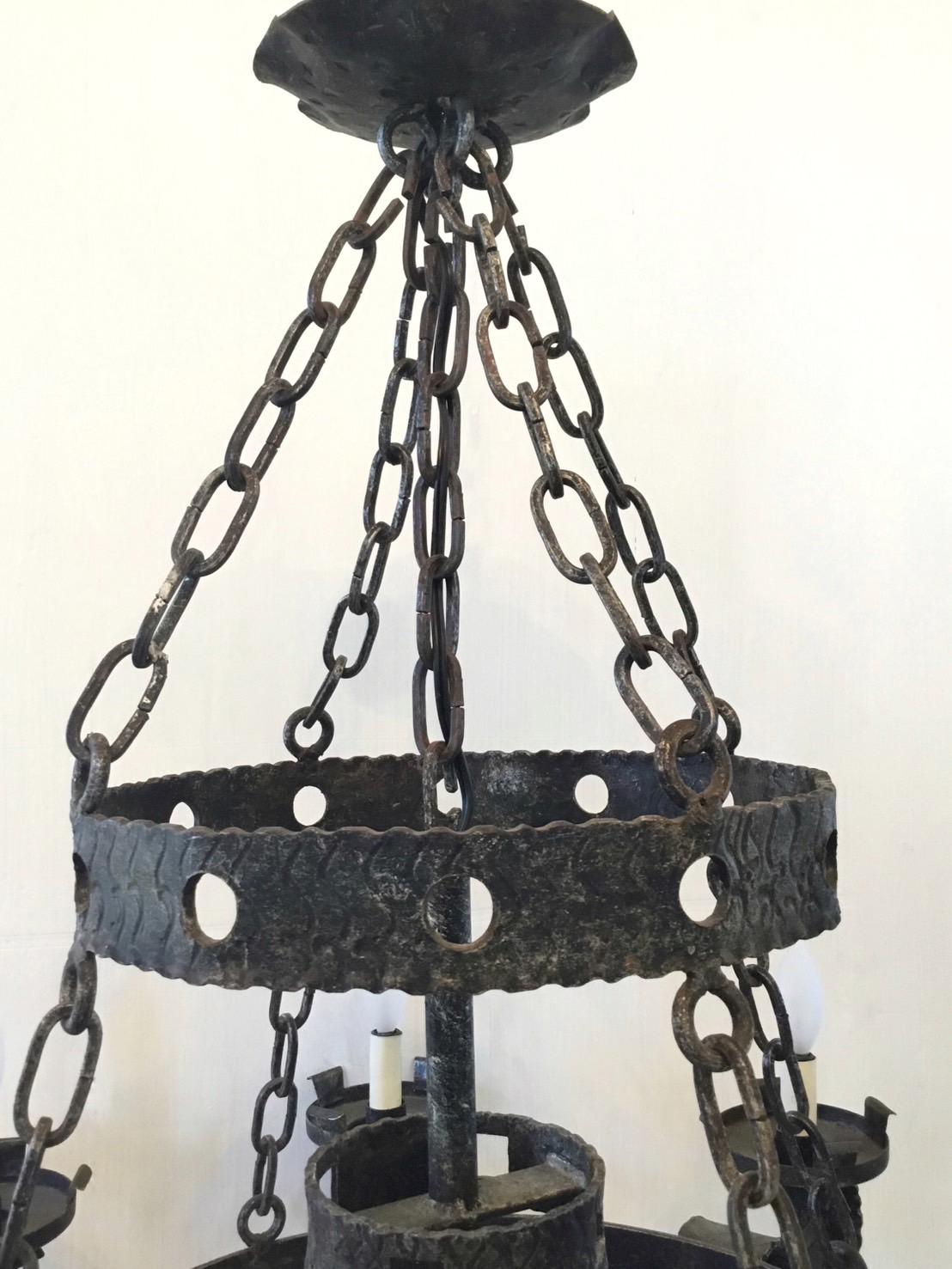 Spanish Eight Light Chandelier In Good Condition For Sale In Los Angeles, CA