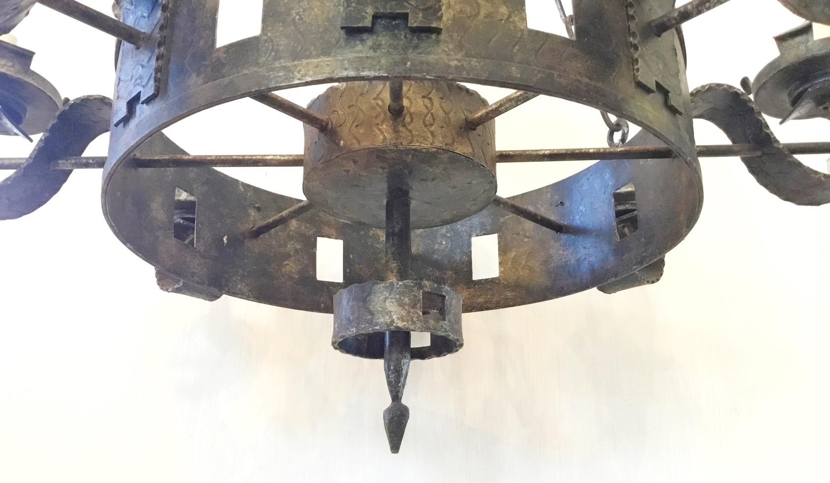 Iron Spanish Eight Light Chandelier For Sale
