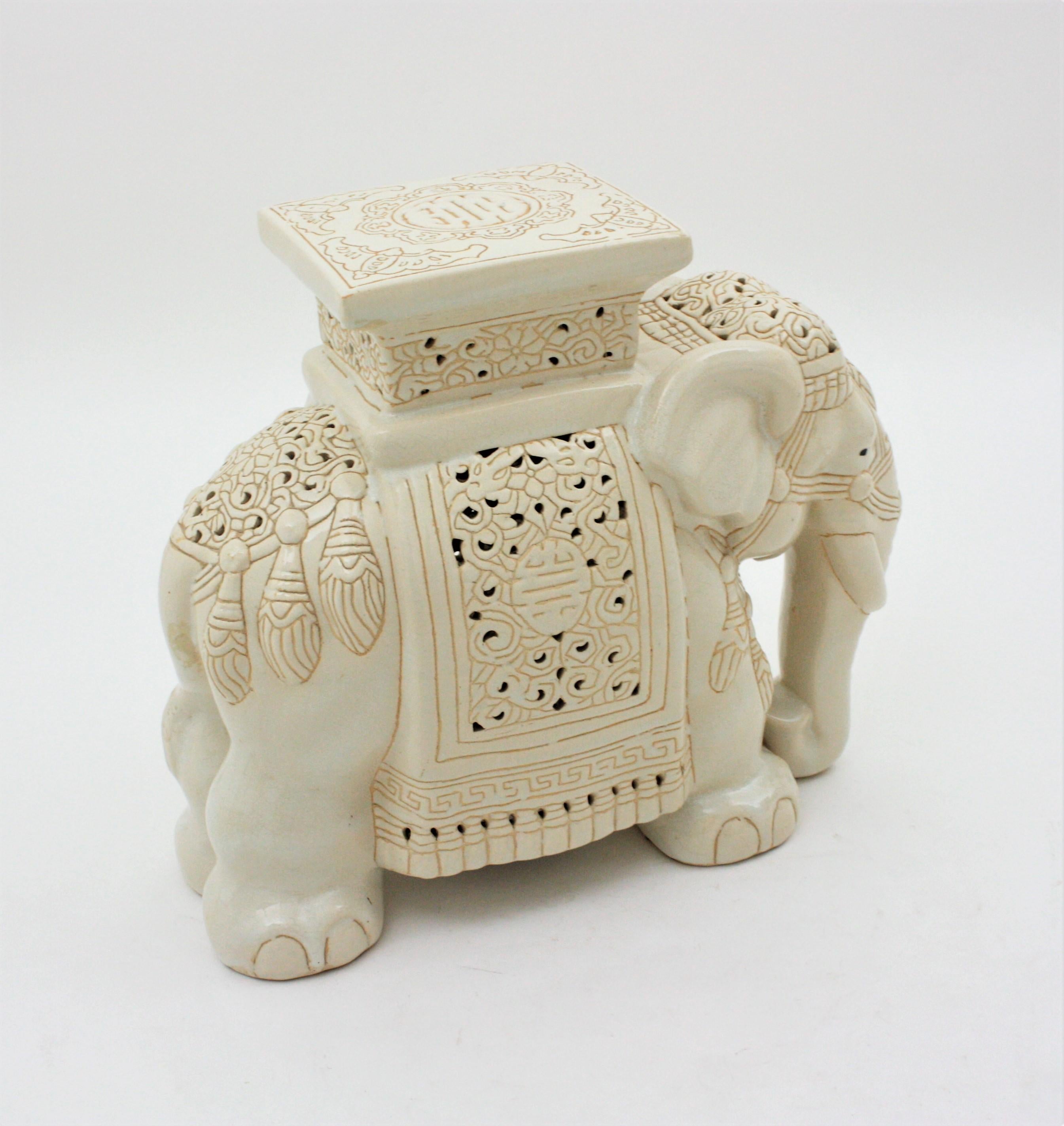 Spanish Elephant Side Table or Drinks Table in Glazed Ceramic For Sale 3