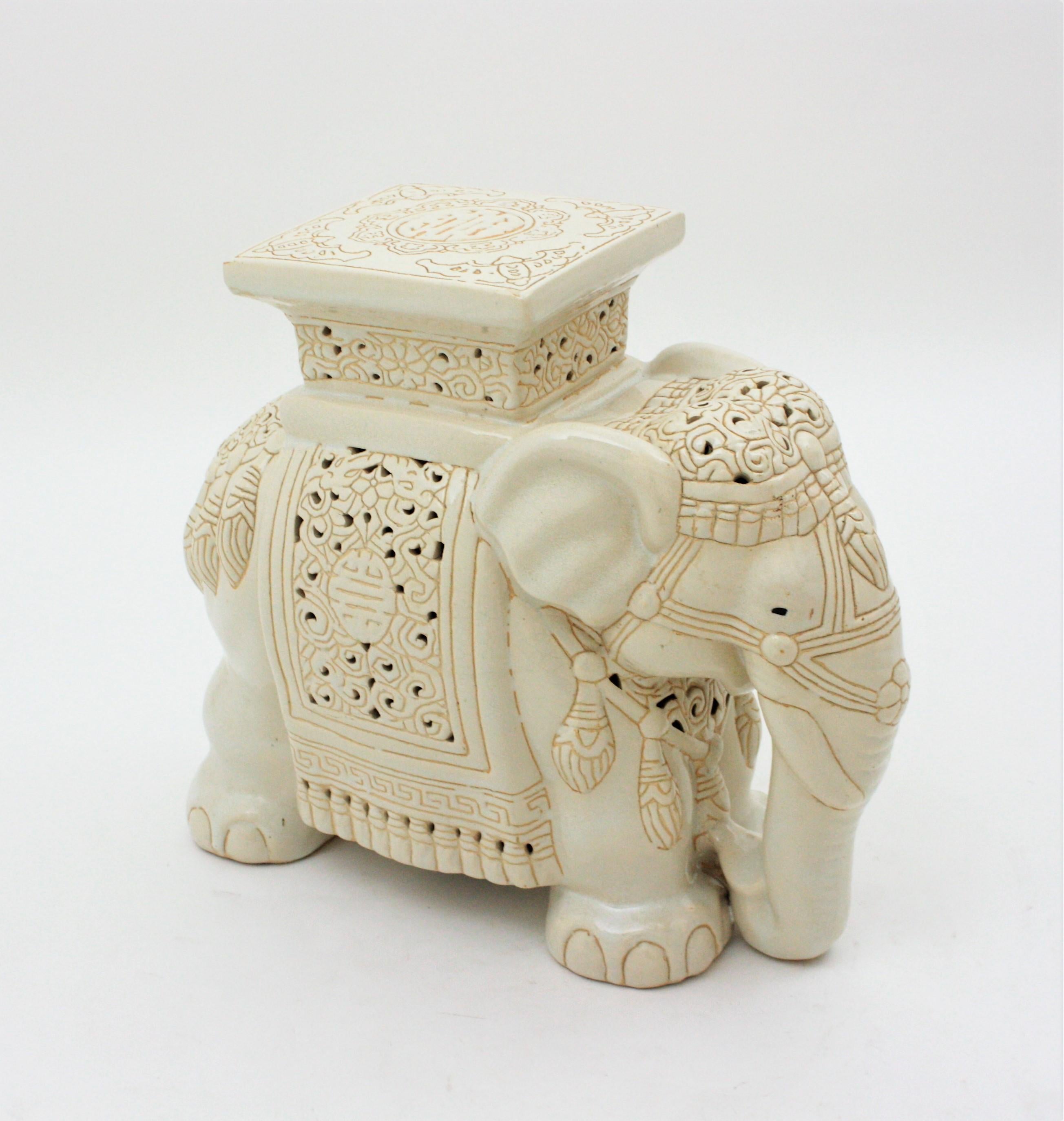 Spanish Elephant Side Table or Drinks Table in Glazed Ceramic For Sale 4