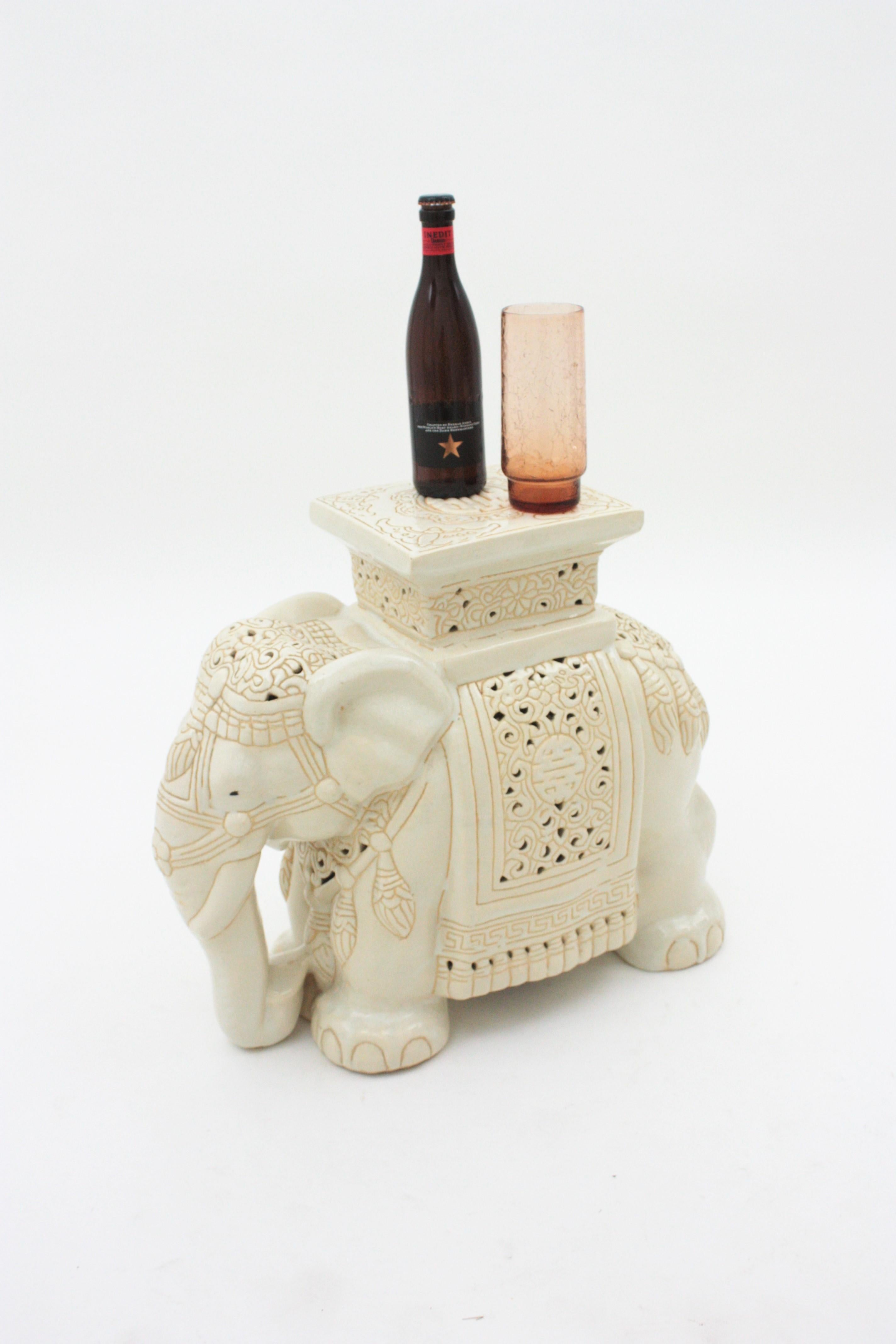 Spanish Elephant Side Table or Drinks Table in Glazed Ceramic For Sale 6