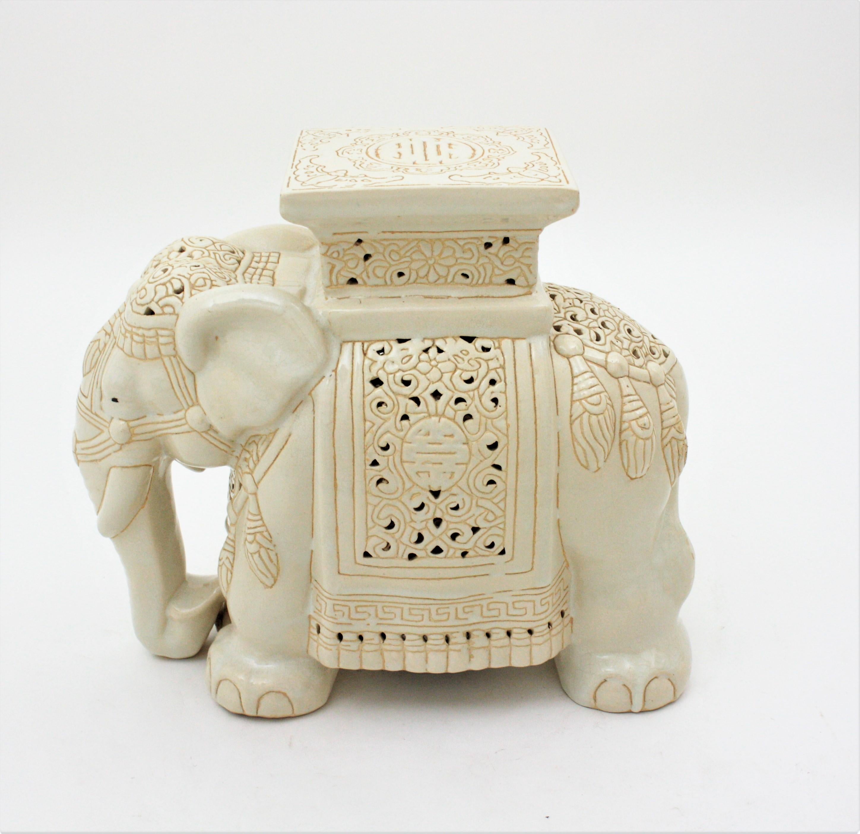 Spanish Elephant Side Table or Drinks Table in Glazed Ceramic For Sale 1