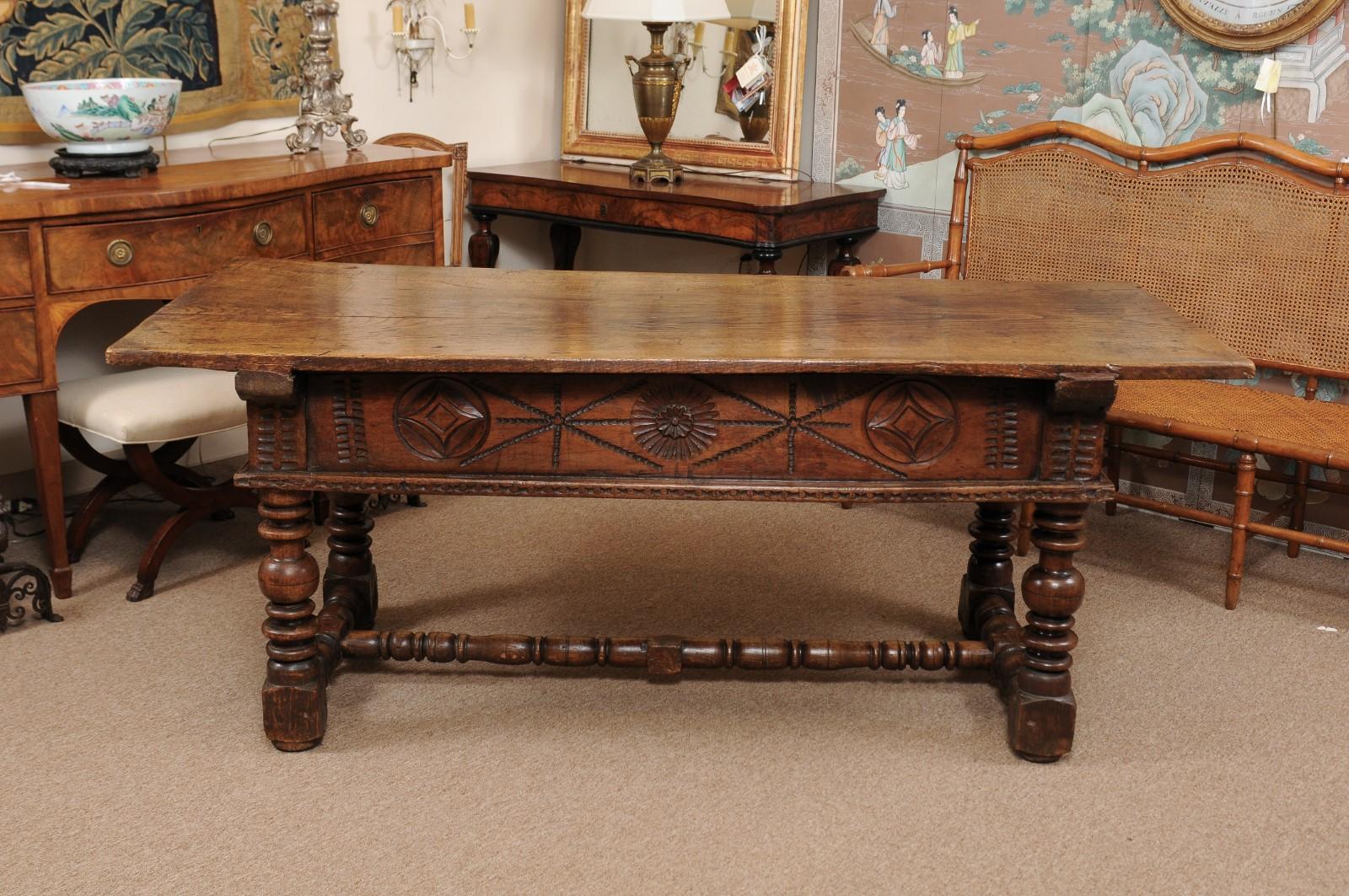 Spanish Elm Baroque Turned Leg Refractory Table, Late 17th Century 5