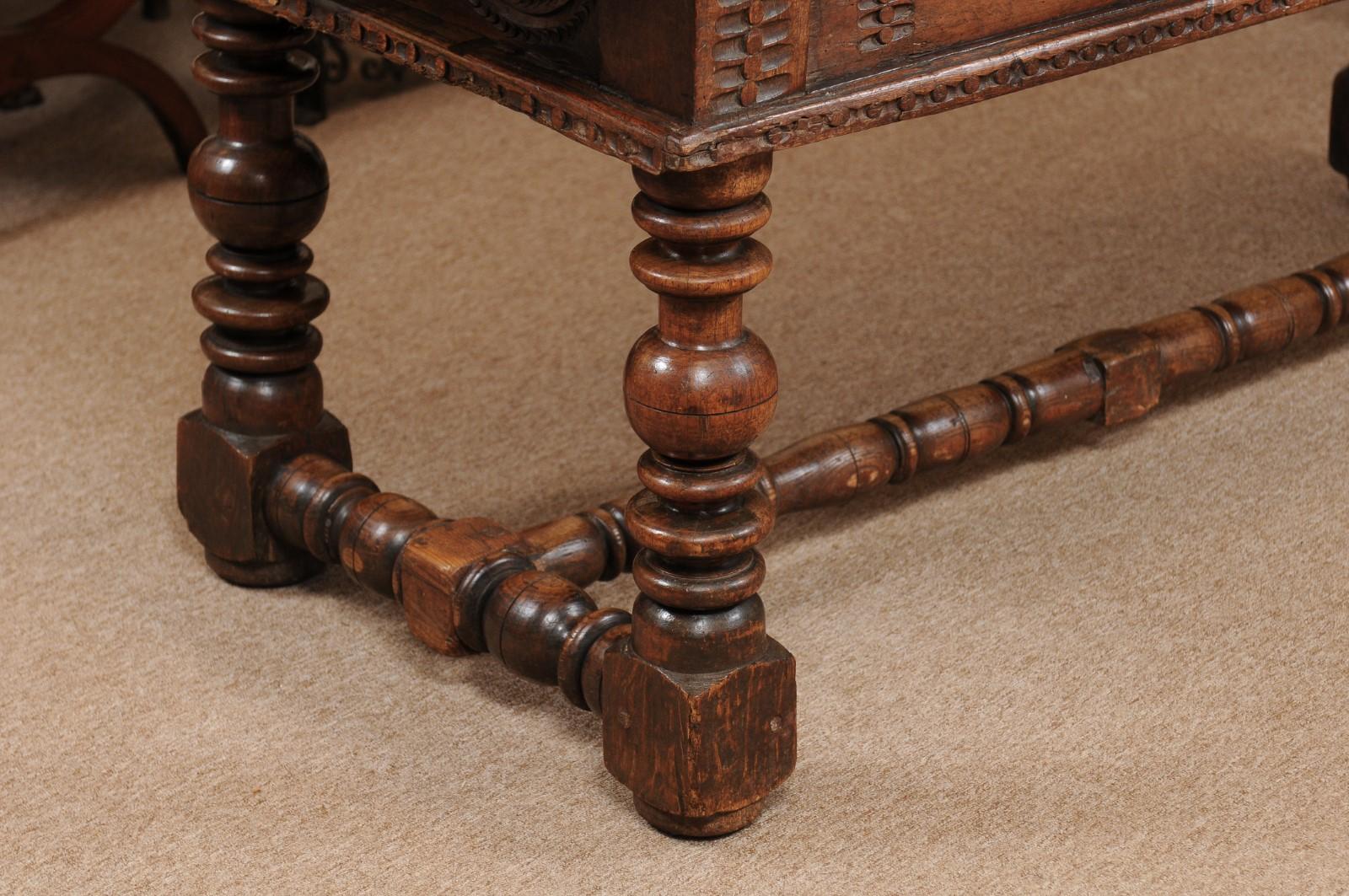 Spanish Elm Baroque Turned Leg Refractory Table, Late 17th Century 6