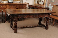 Spanish Elm Baroque Turned Leg Refractory Table, Late 17th Century