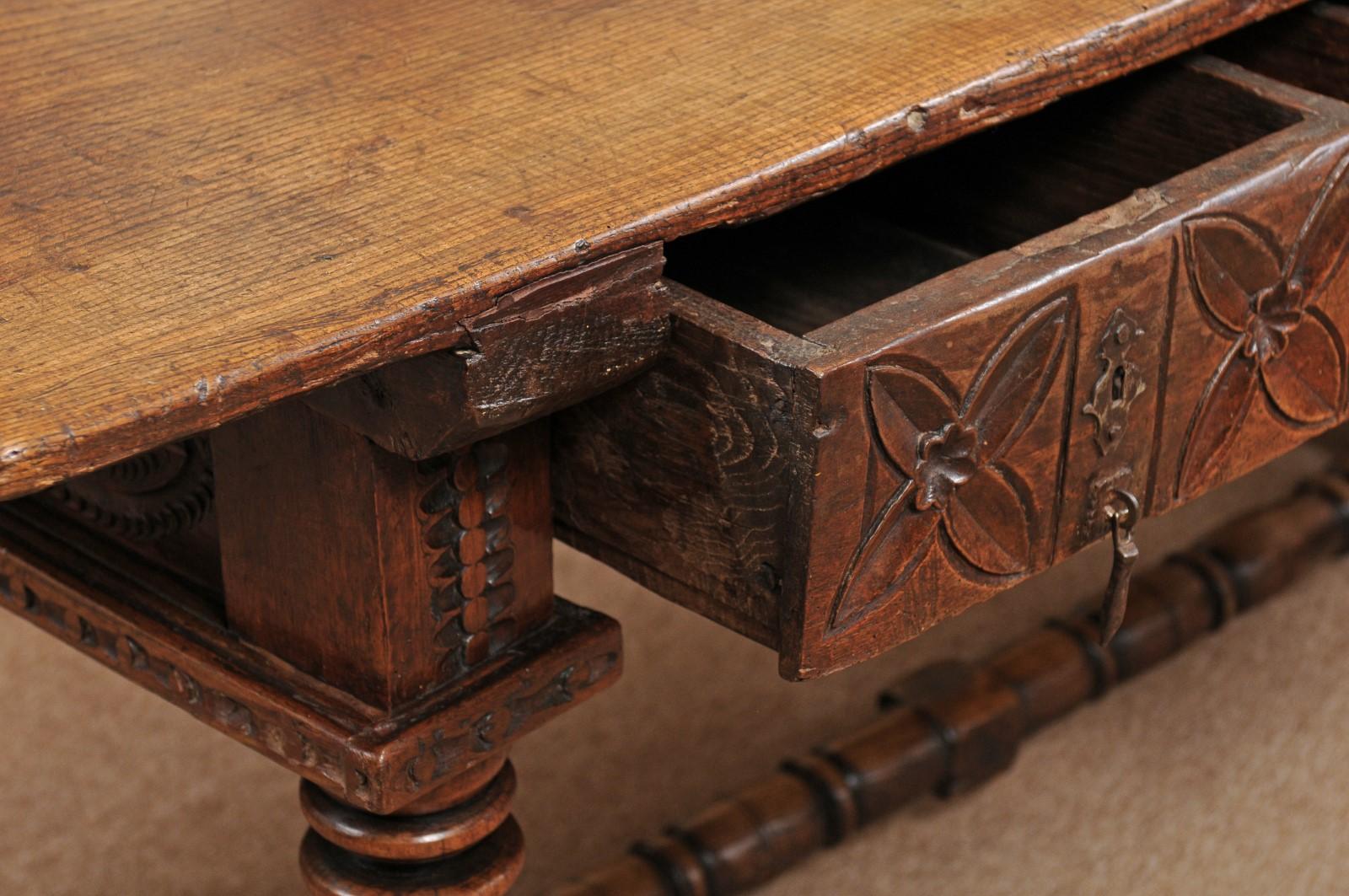 Spanish Elm Baroque Turned Leg Refractory Table, Late 17th Century In Good Condition In Atlanta, GA