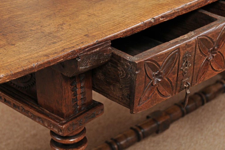 Spanish Elm Baroque Turned Leg Refractory Table, Late 17th Century at