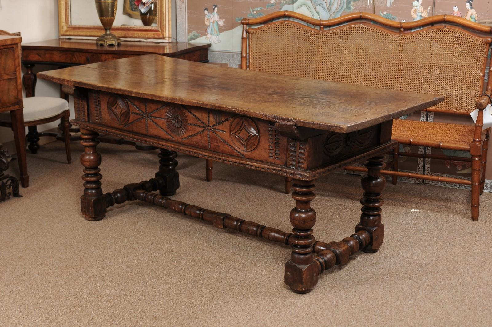 Spanish Elm Baroque Turned Leg Refractory Table, Late 17th Century 3