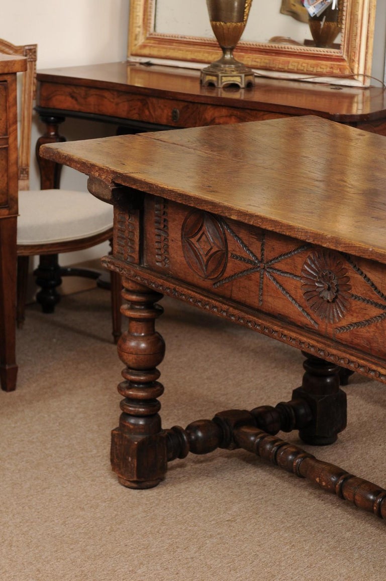Spanish Elm Baroque Turned Leg Refractory Table, Late 17th Century at