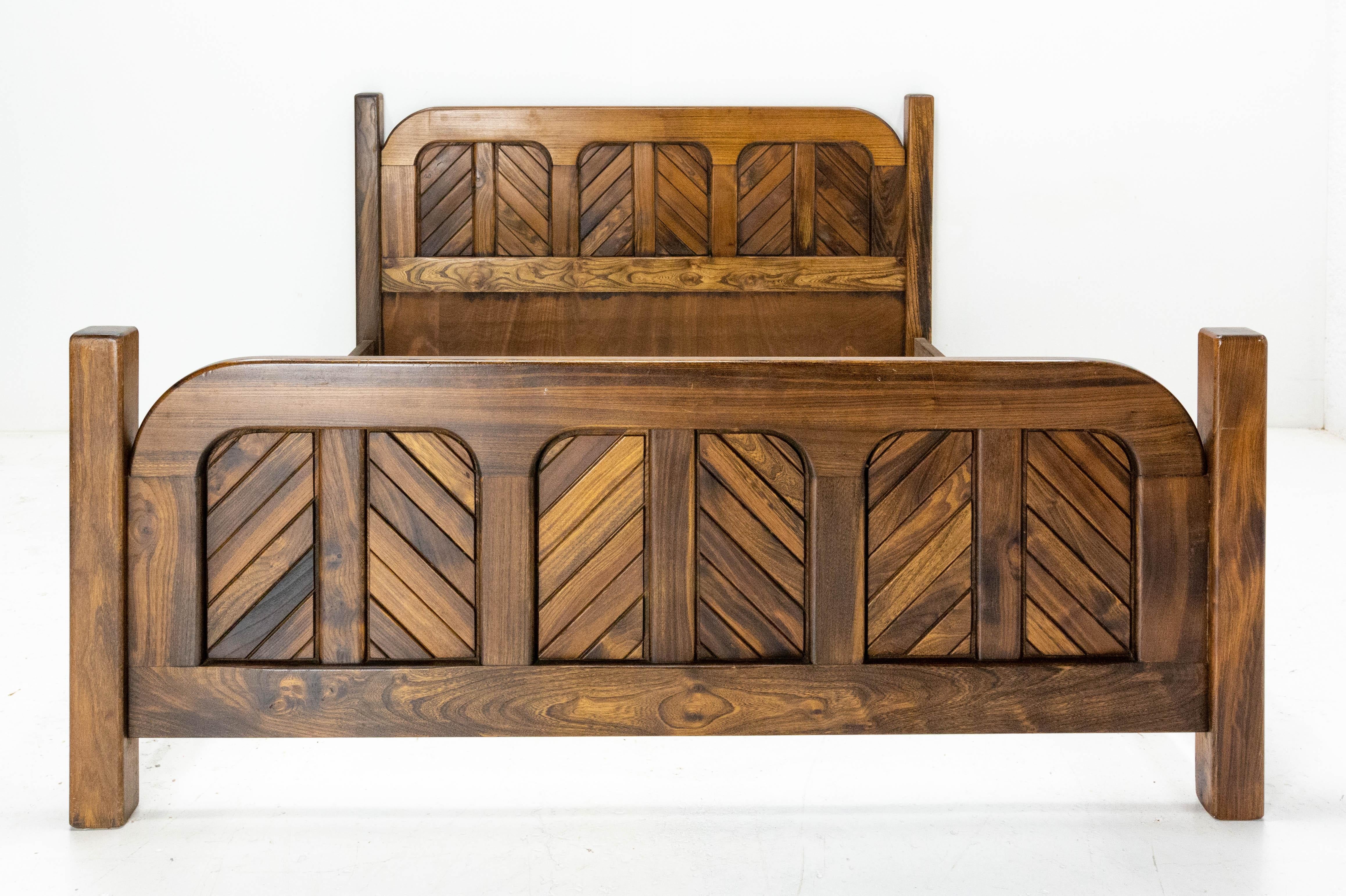 20th Century Spanish Elm Bed Full Size French, circa 1970 For Sale