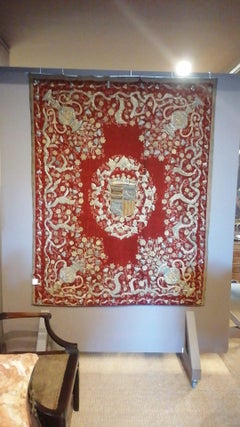 Spanish Embroidered Gold Silver Armorial Hanging Amphora Count 70'high 55"long