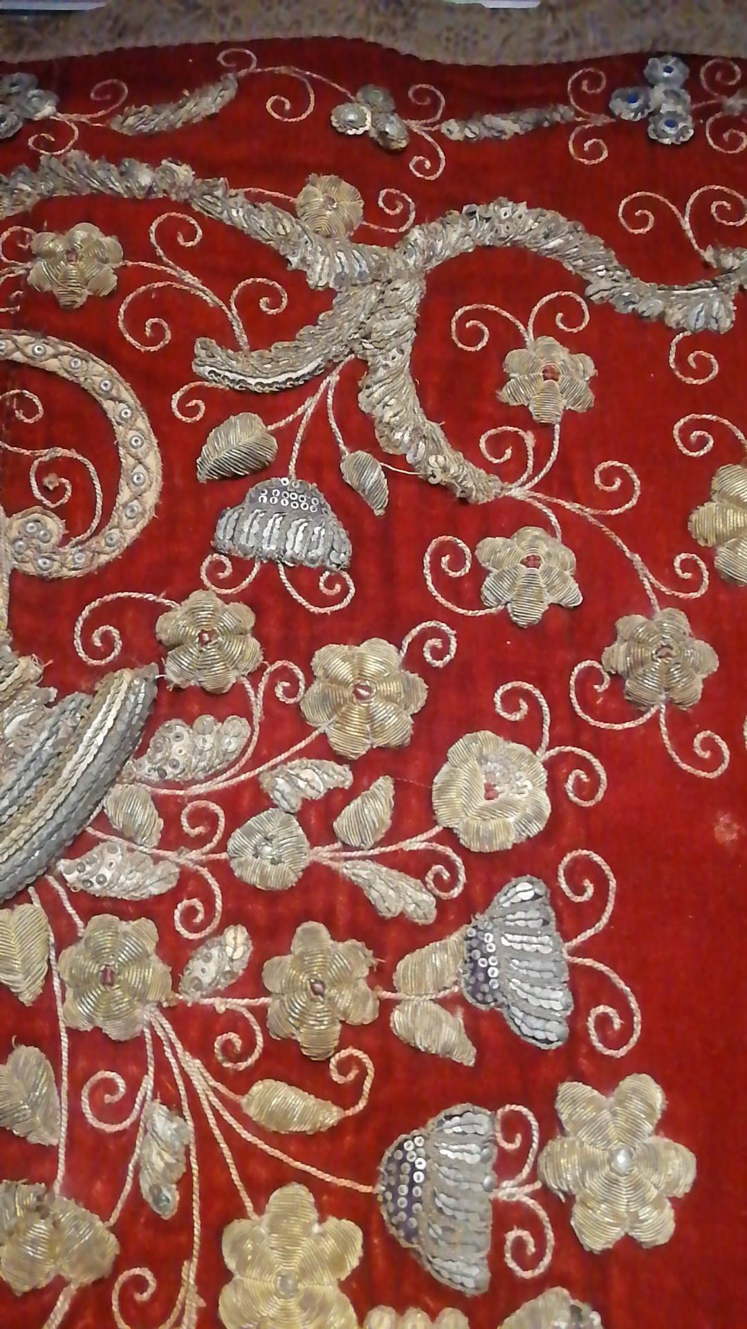 Needlework Spanish Embroidered Gold Silver Armorial Hanging Amphora Count 70'high 55