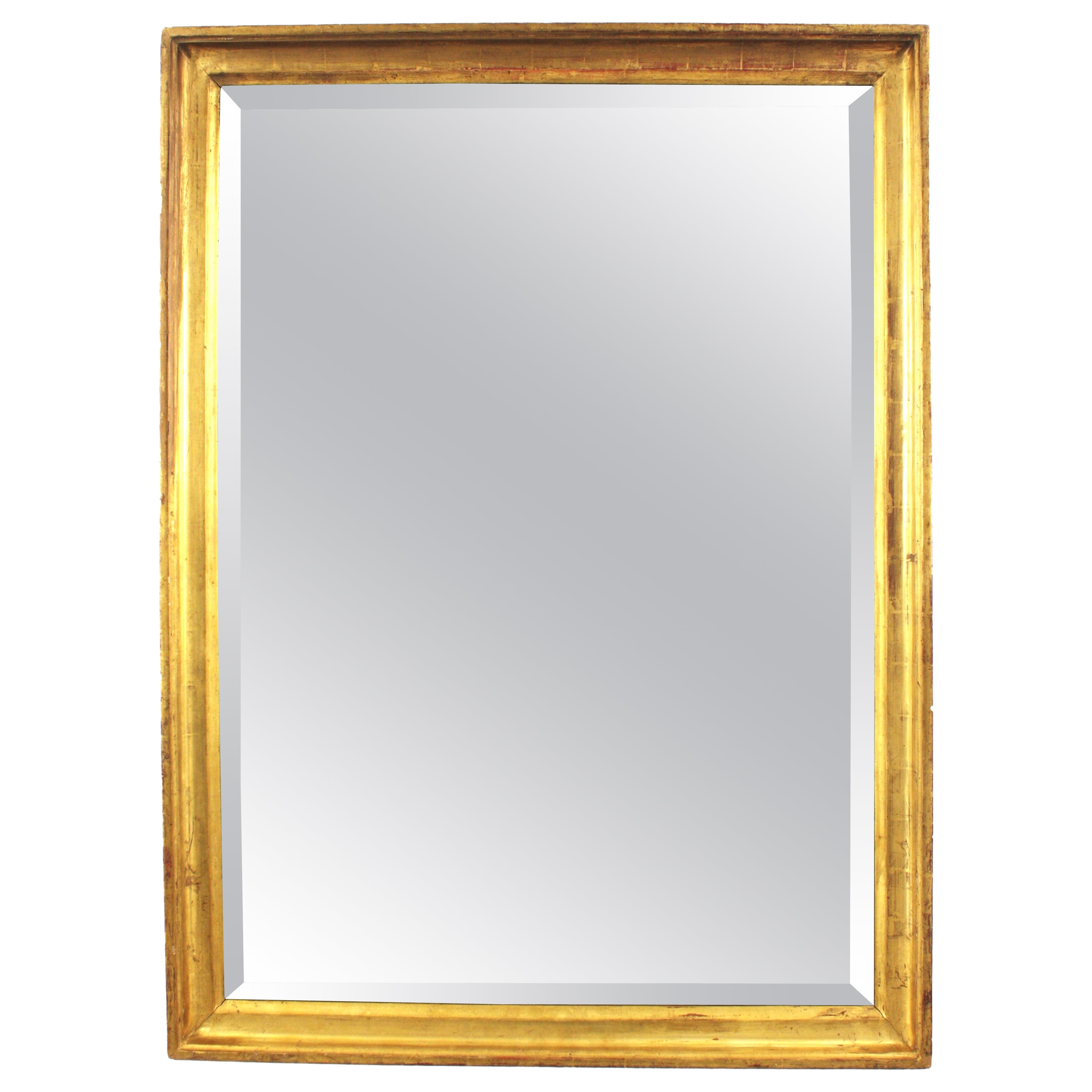Spanish Empire Rectangular Mirror in Gold Leaf Giltwood and Beveled Glass For Sale