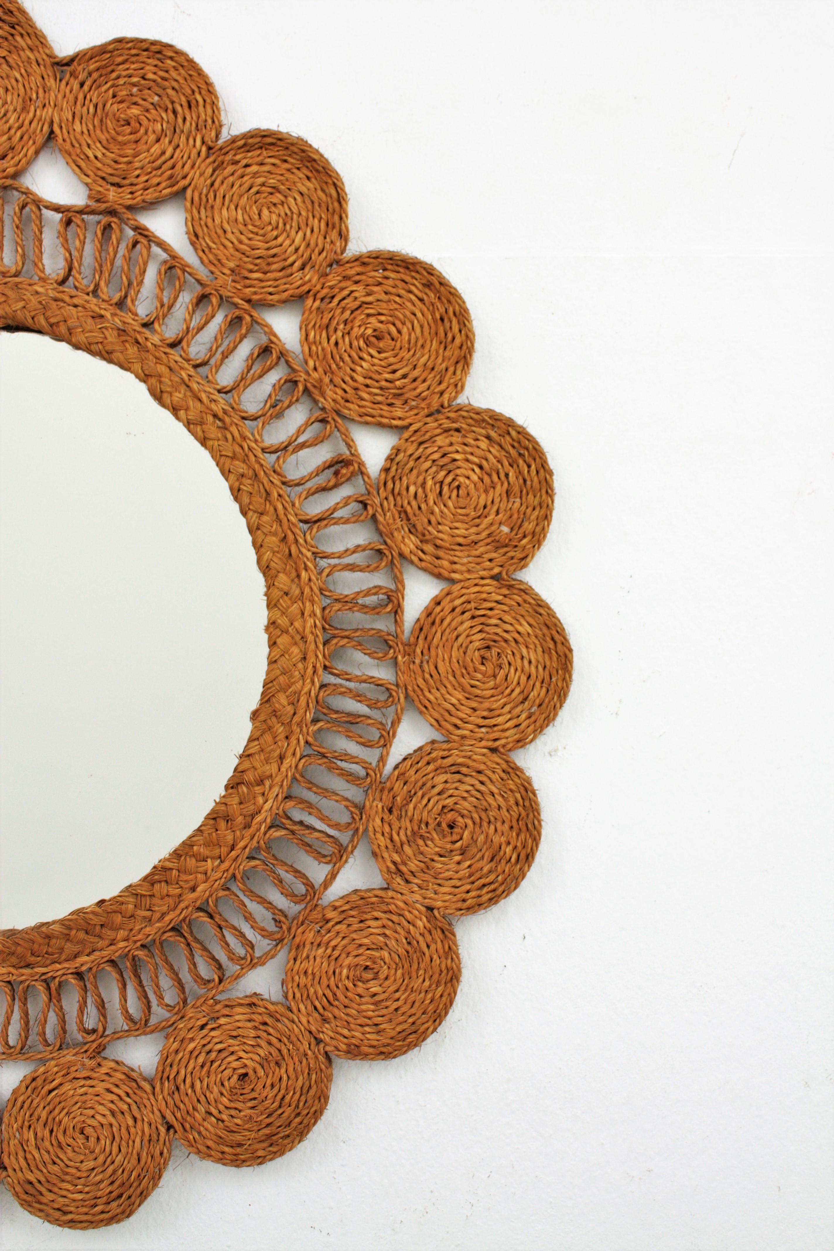 Woven Esparto Rope Wall Mirror, Spain, 1960s For Sale 2