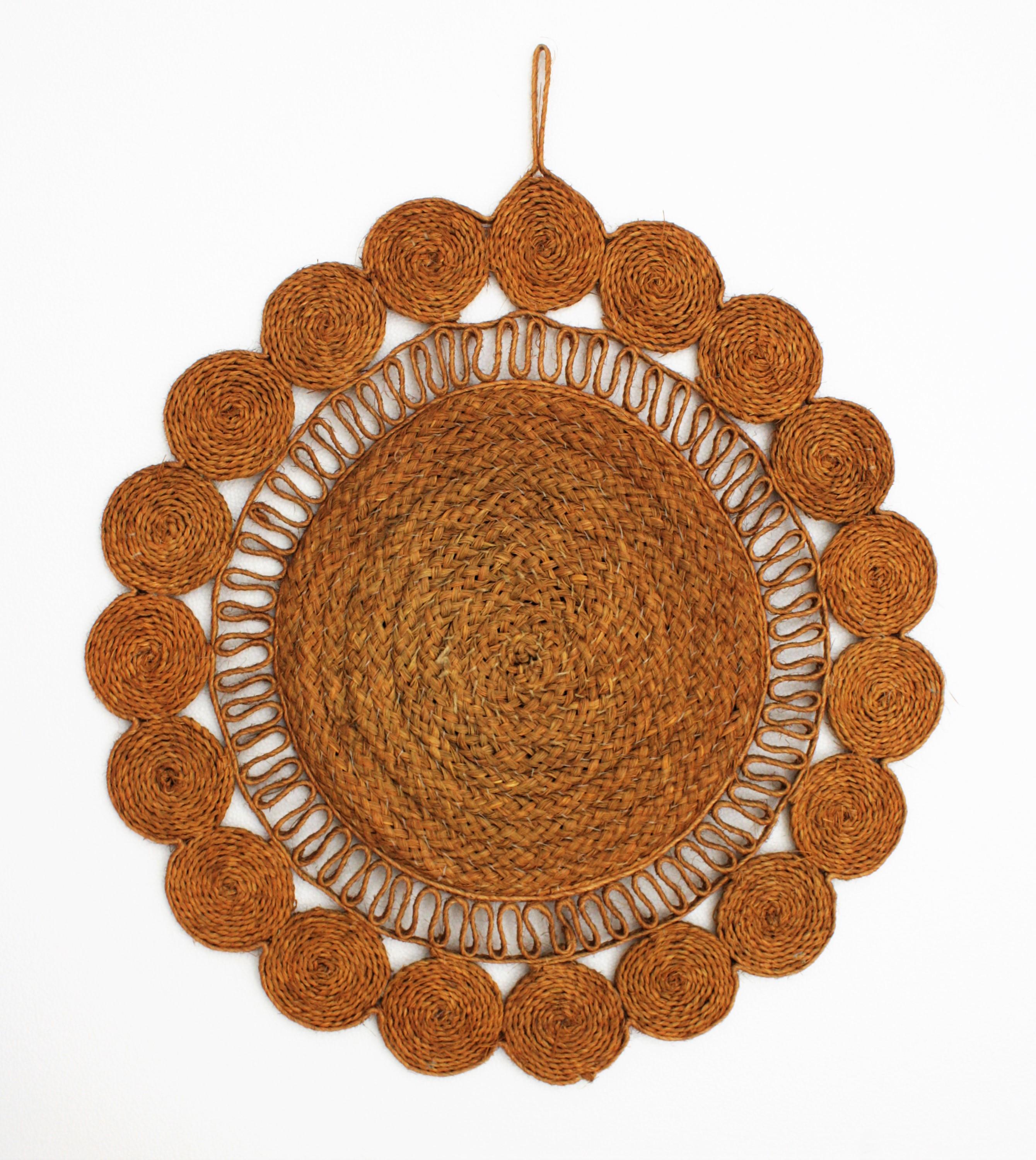 Woven Esparto Rope Wall Mirror, Spain, 1960s For Sale 4