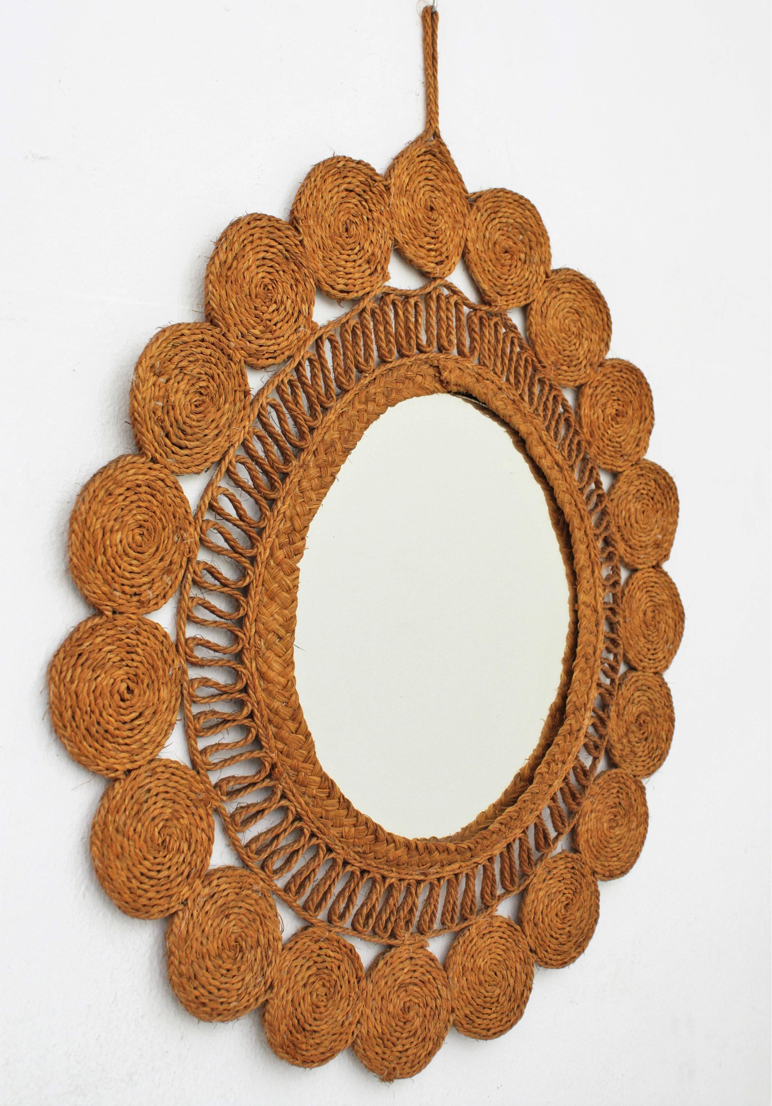 Woven Esparto Rope Wall Mirror, Spain, 1960s For Sale 5