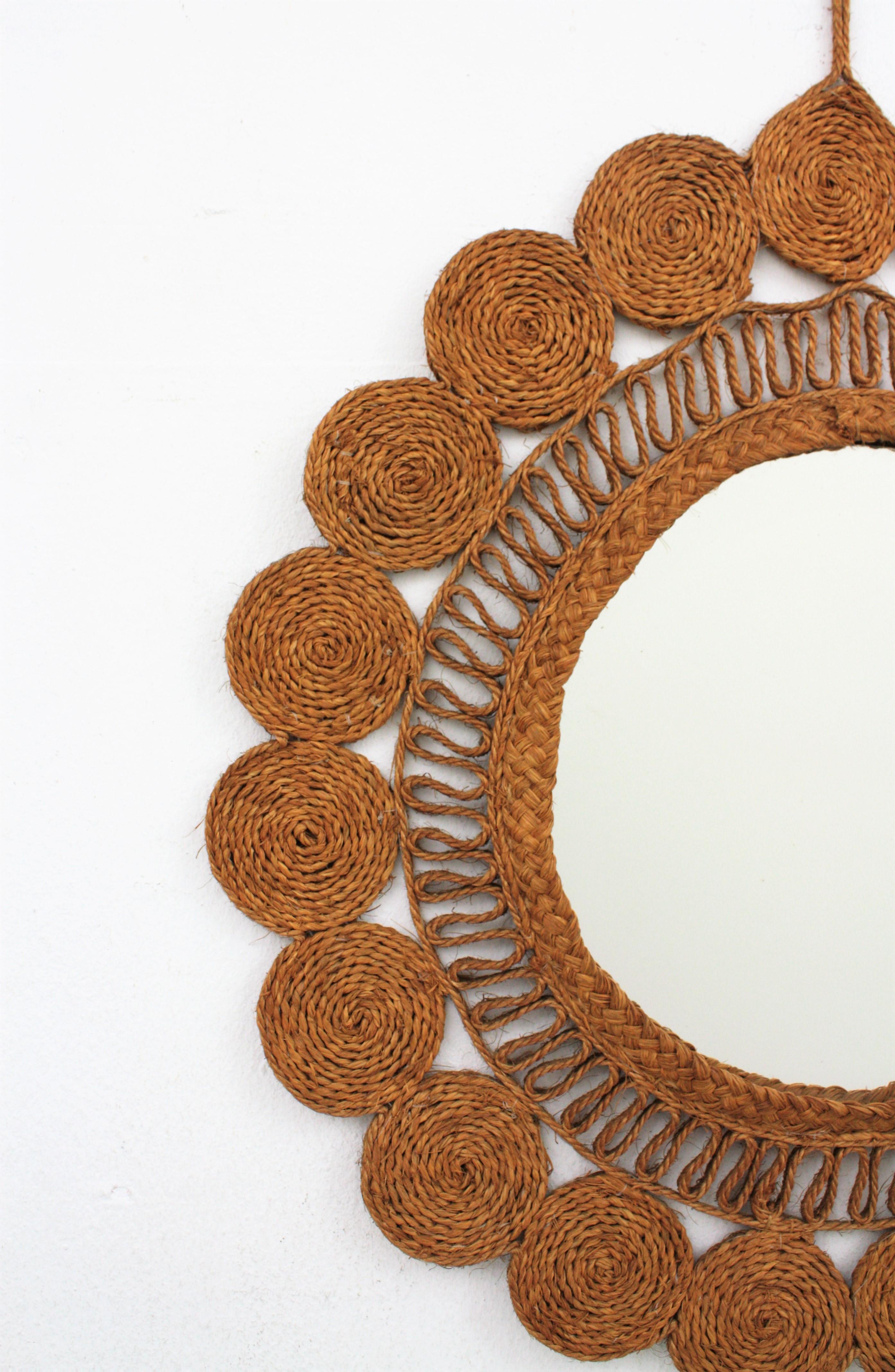 Woven Esparto Rope Wall Mirror, Spain, 1960s For Sale 1