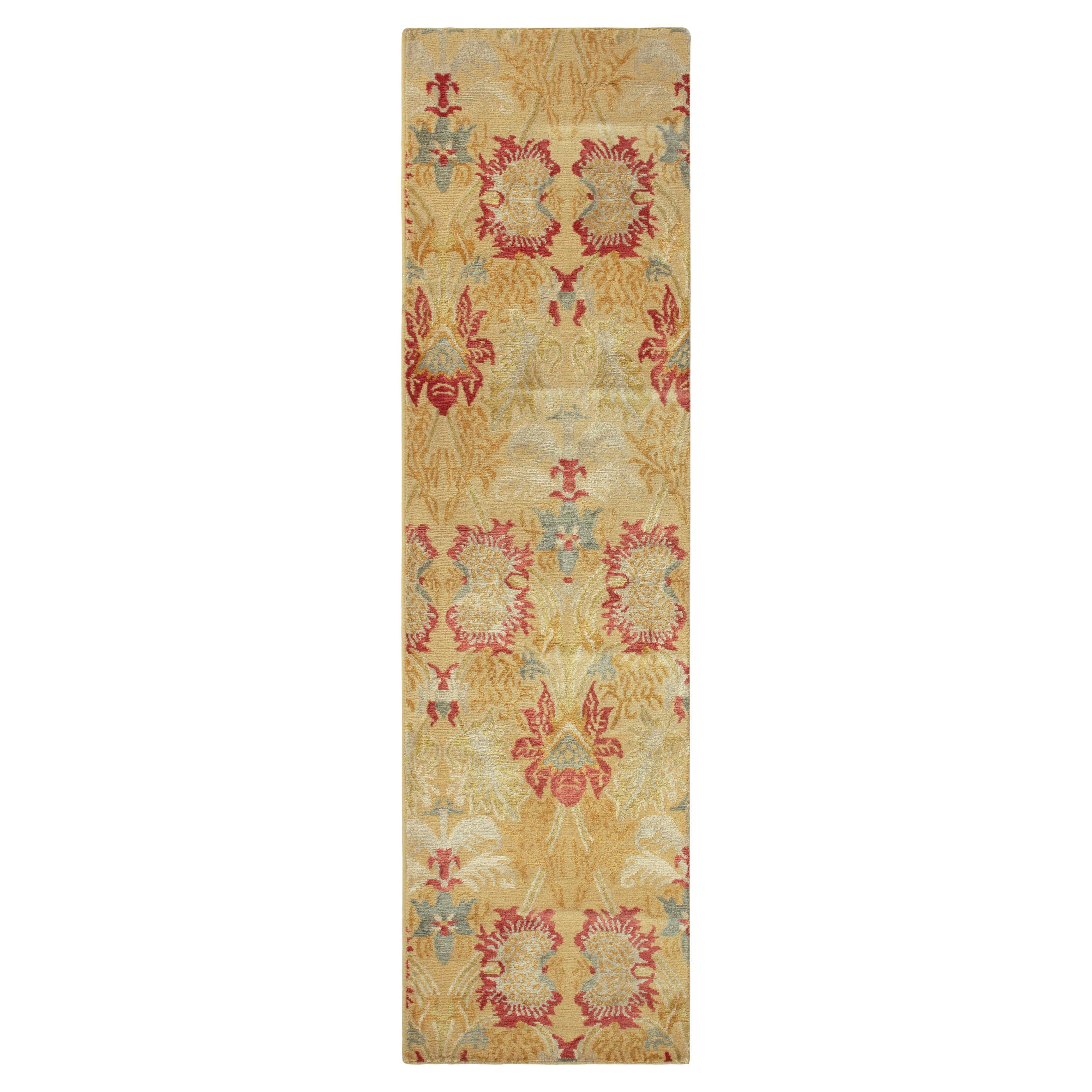 Rug & Kilim's Spanish European Style Runner in Gold, Red & Blue Floral Pattern For Sale