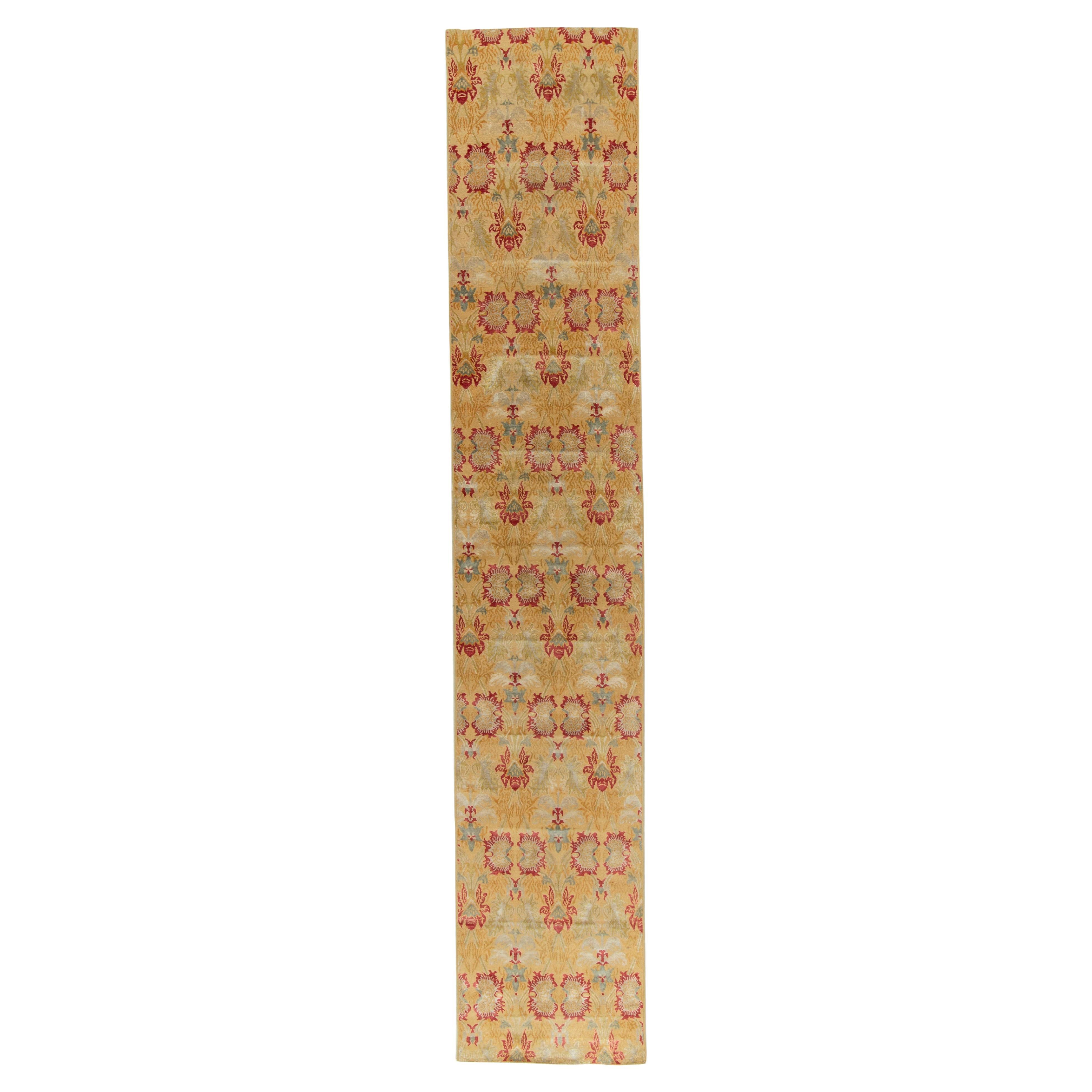Teppich & Kelim-Läufer im spanischen, europäischen Stil mit goldenem, rotem und grauem Blumenmuster