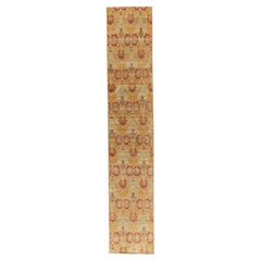 Rug & Kilim's Spanish European Style Runner in Gold, Red & Gray Floral Pattern