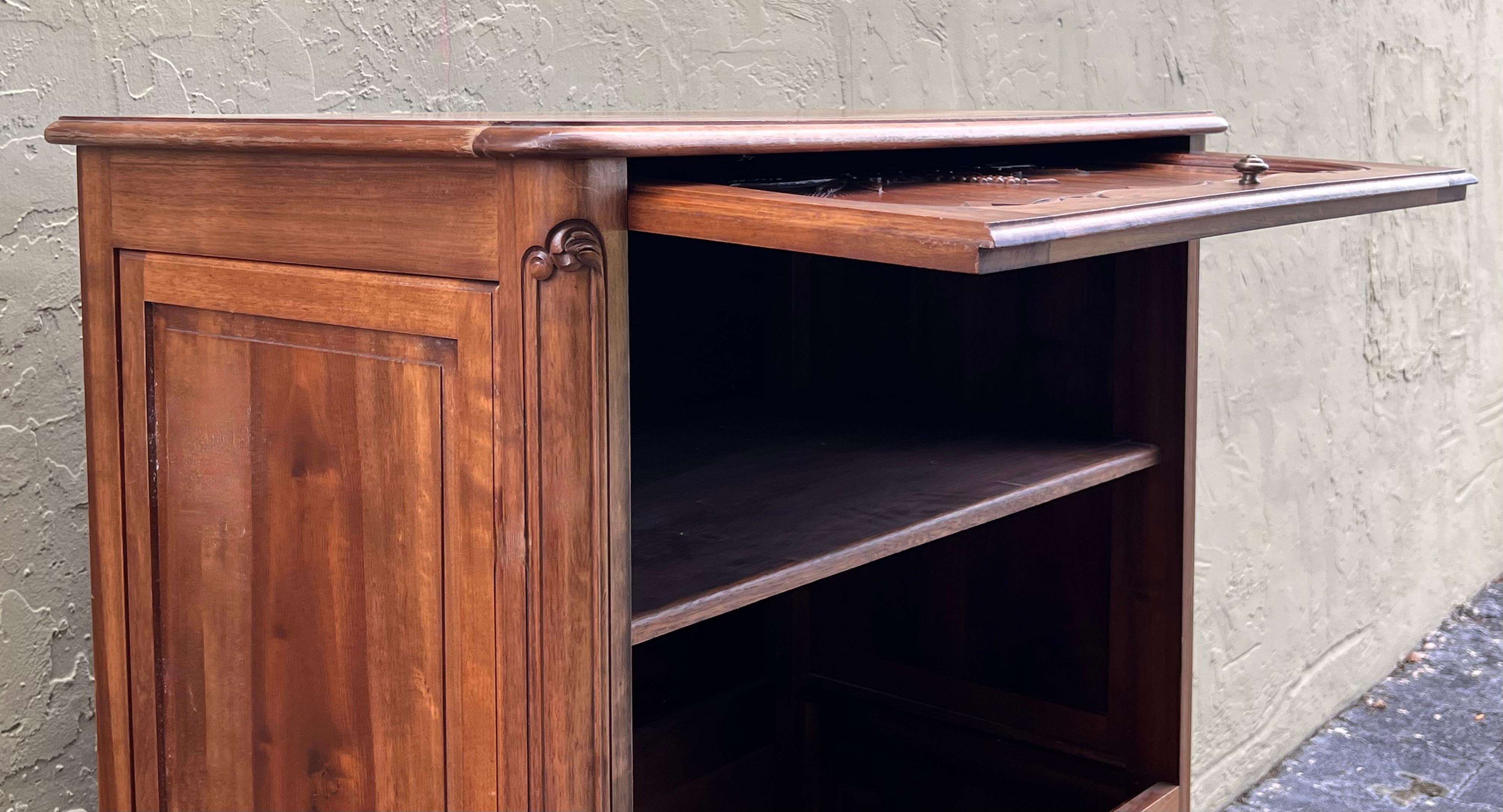 20th Century Spanish Fall-Front Secretary Desk in Carved Oak, Spain, circa 1950 For Sale