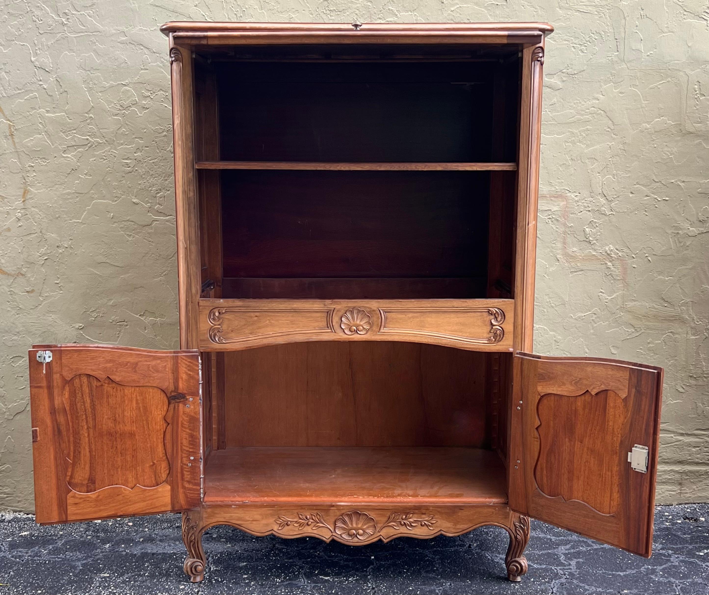 Spanish Fall-Front Secretary Desk in Carved Oak, Spain, circa 1950 For Sale 1