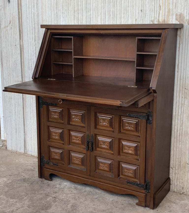 Spanish style carved wood secretary desk with bookshelf SOLD SOLD SOLD Antique