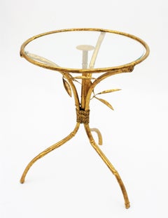 Spanish Faux Bamboo Gilt Iron Round Side Table or Drinks Table, 1950s
