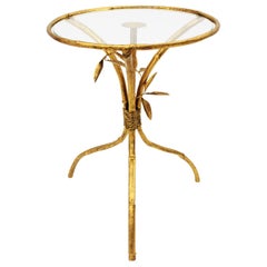 Spanish Faux Bamboo Gilt Iron Round Side Table or Drinks Table, 1950s