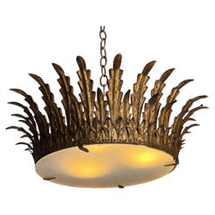 Vintage Spanish Feathered Crown Ceiling Fixture