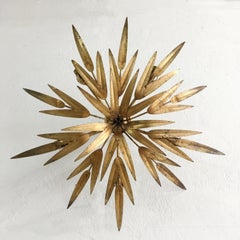 Spanish 'Ferro' Palm Leaf Flush Ceiling Light, 1950s