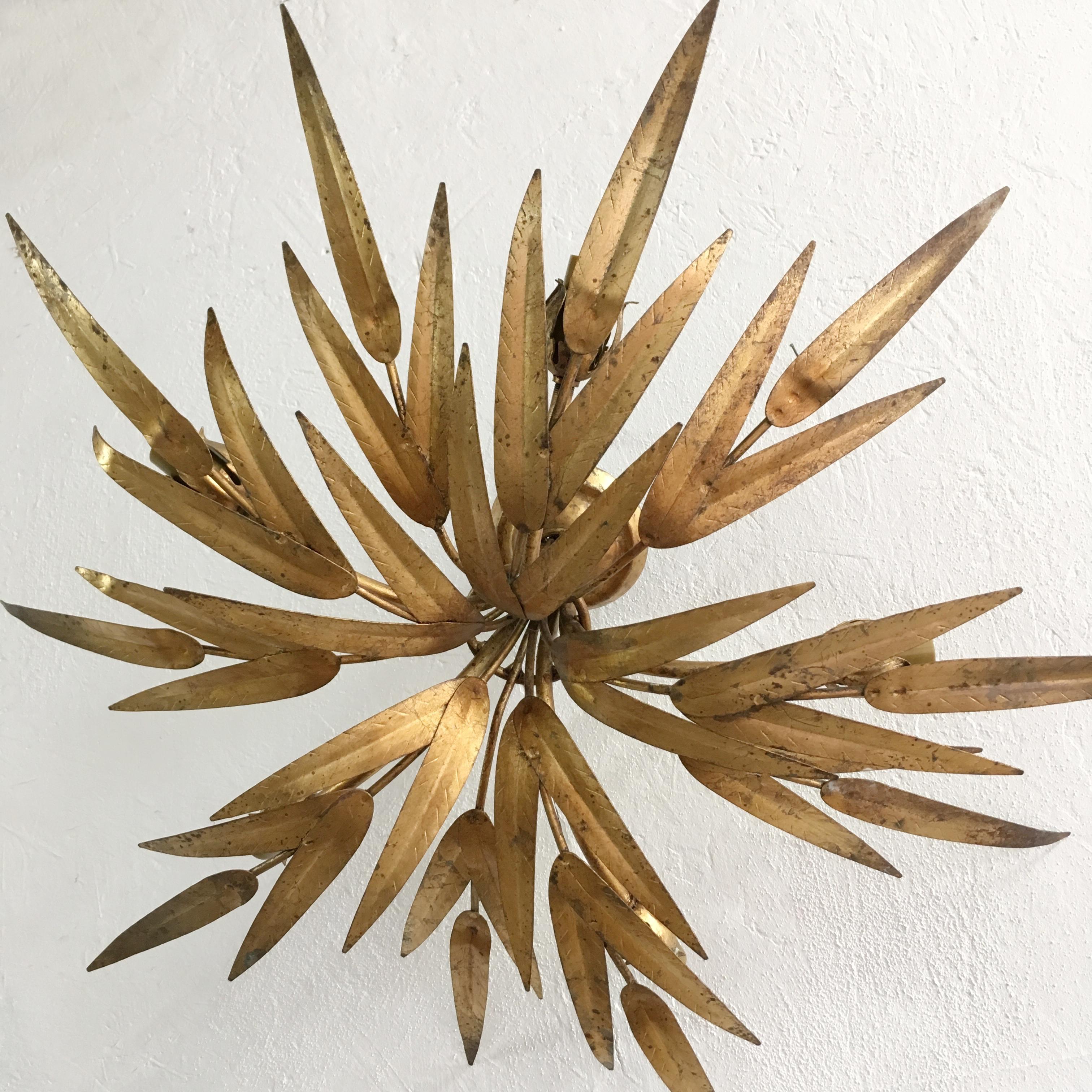Hand-Crafted Spanish 'Ferro' Palm Leaf Flush Ceiling Light, 1950s