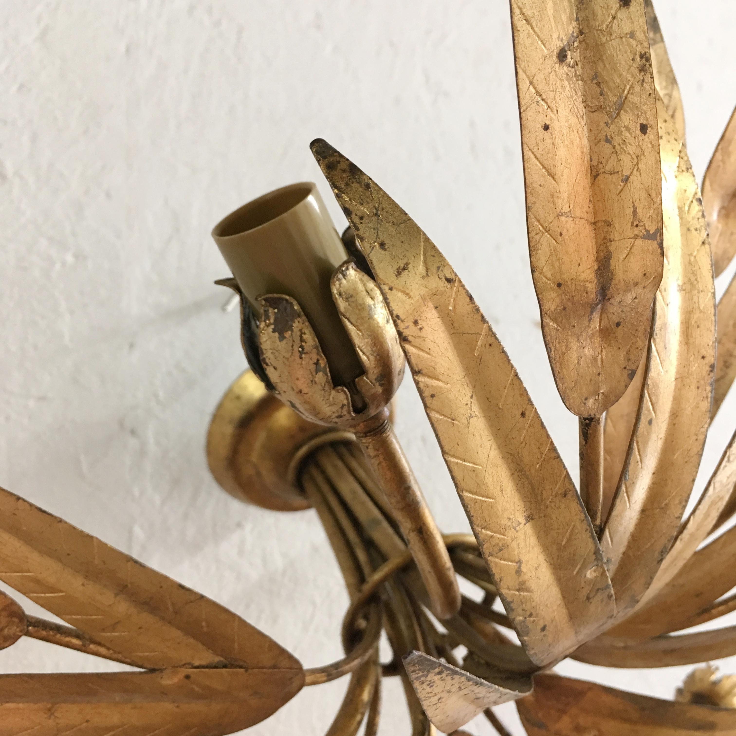 20th Century Spanish 'Ferro' Palm Leaf Flush Ceiling Light, 1950s