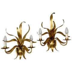 Spanish 'Ferro' Style Gilt Leaf Wall Lights, 1950s