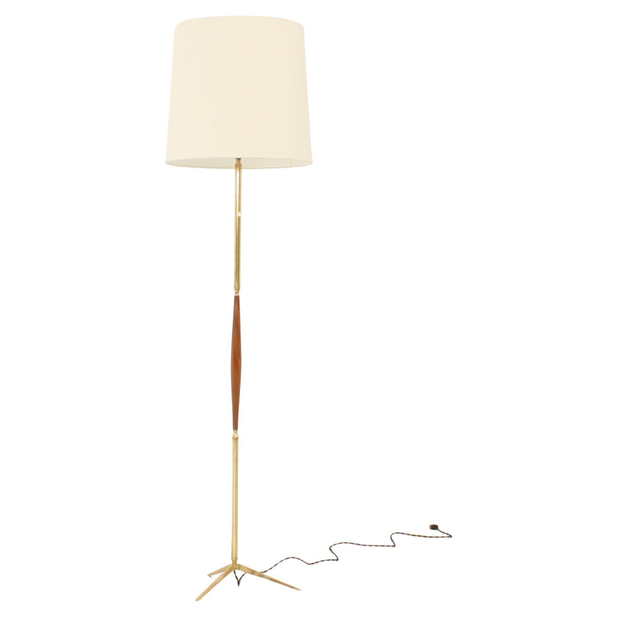 Spanish Floor Lamp in Brass and Walnut Wood from 1950s For Sale
