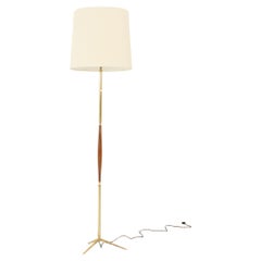 Vintage Spanish Floor Lamp in Brass and Walnut Wood from 1950s
