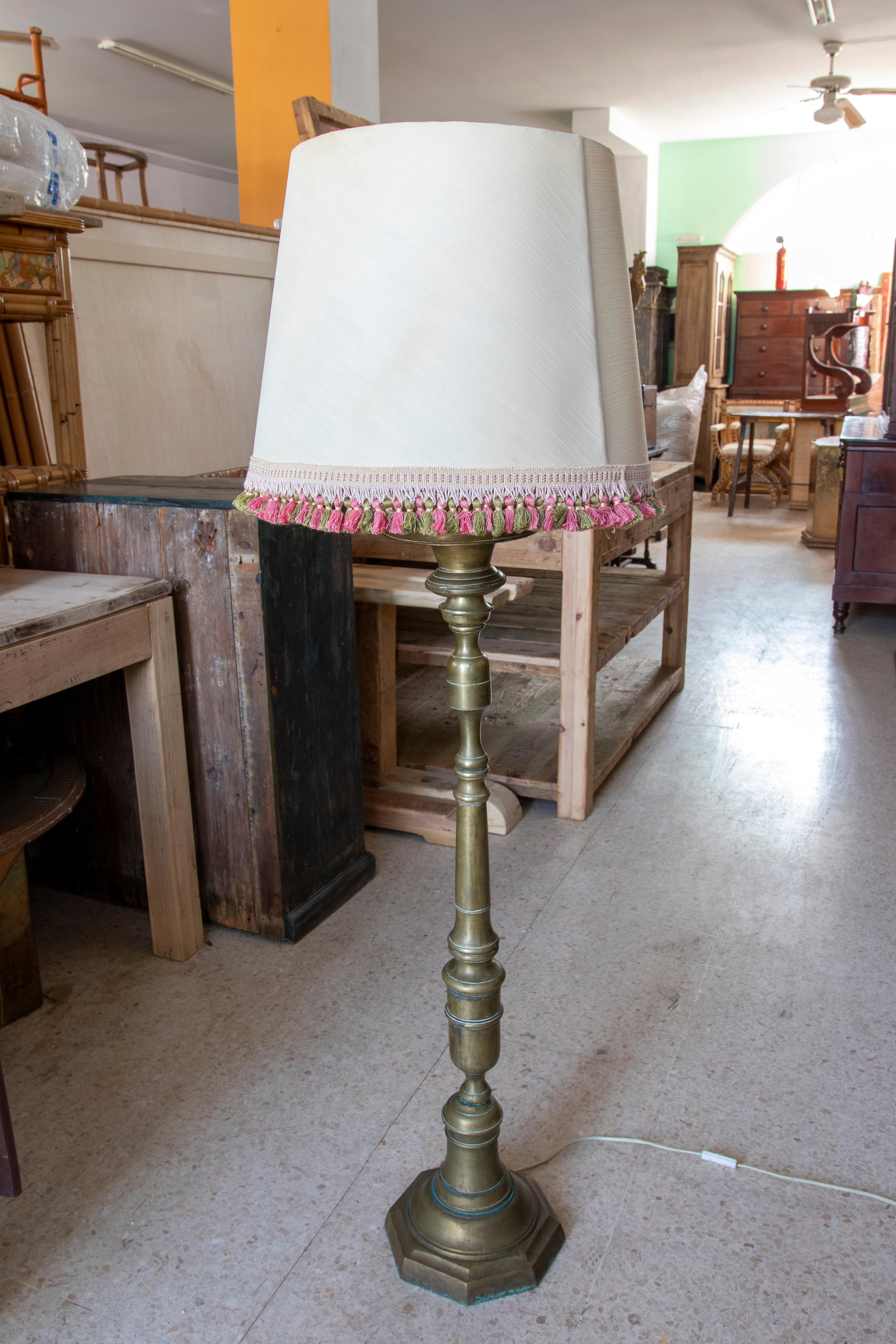 Spanish Floor Lamp Made with a Bronze Candlestick  In Good Condition For Sale In Marbella, ES