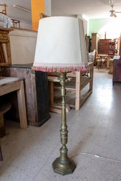 Spanish Floor Lamp Made with a Bronze Candlestick