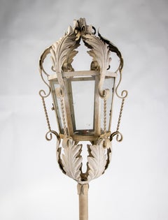 Spanish Floor Lantern in Antique White Painted Iron